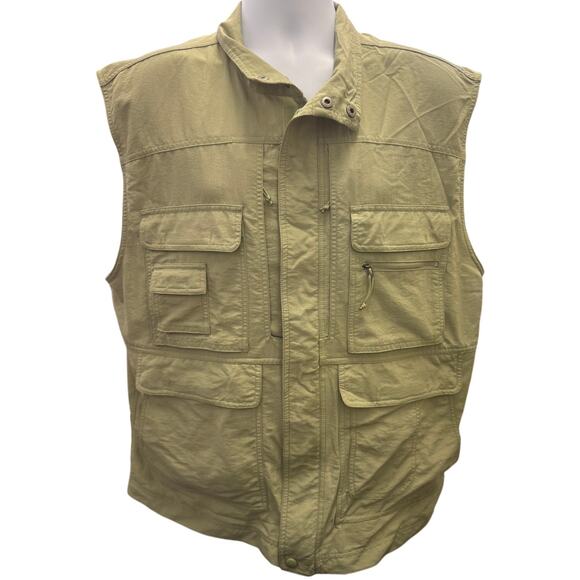 RUFF HEWN VTG Fishing Hunting Vest Mens L Tan Nylon Mesh Lined Outdoors Zip Snap - Picture 1 of 5